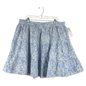 Soft Surroundings Talisa Linen Blend Skirt 1X Blue Paisley Floral NWT‎ SS-2019
